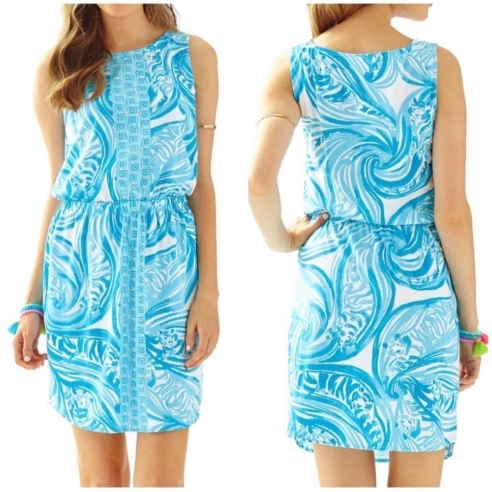Lilly Pulitzer Windward Dress Resort White & Blue Sea Ruffles Engineer Dress